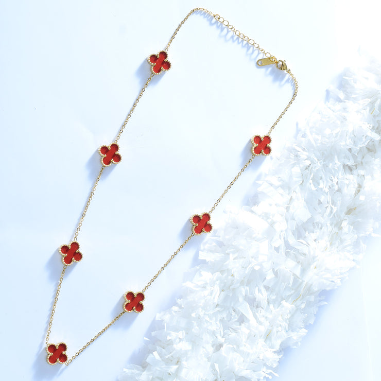 Red Flower Necklace Set