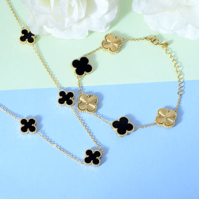Black Flower Bracelet-Necklace Set