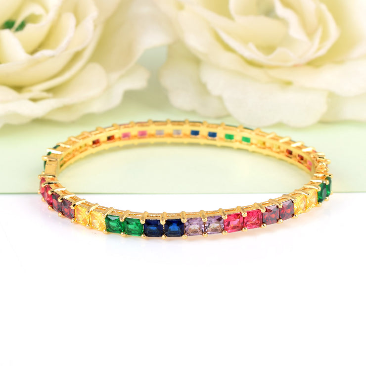 Multi Colored Gem Bangle-Gold Finish