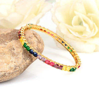 Multi Colored Gem Bangle-Gold Finish