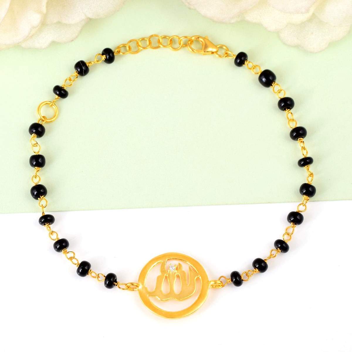 Pure Silver Allah Black Nazariya Bracelet