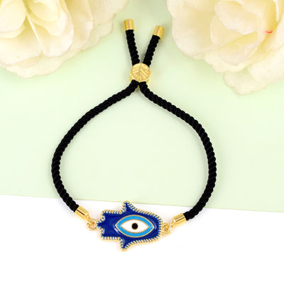 Blue Hamsa Evil Eye Rope Bracelet-Gold
