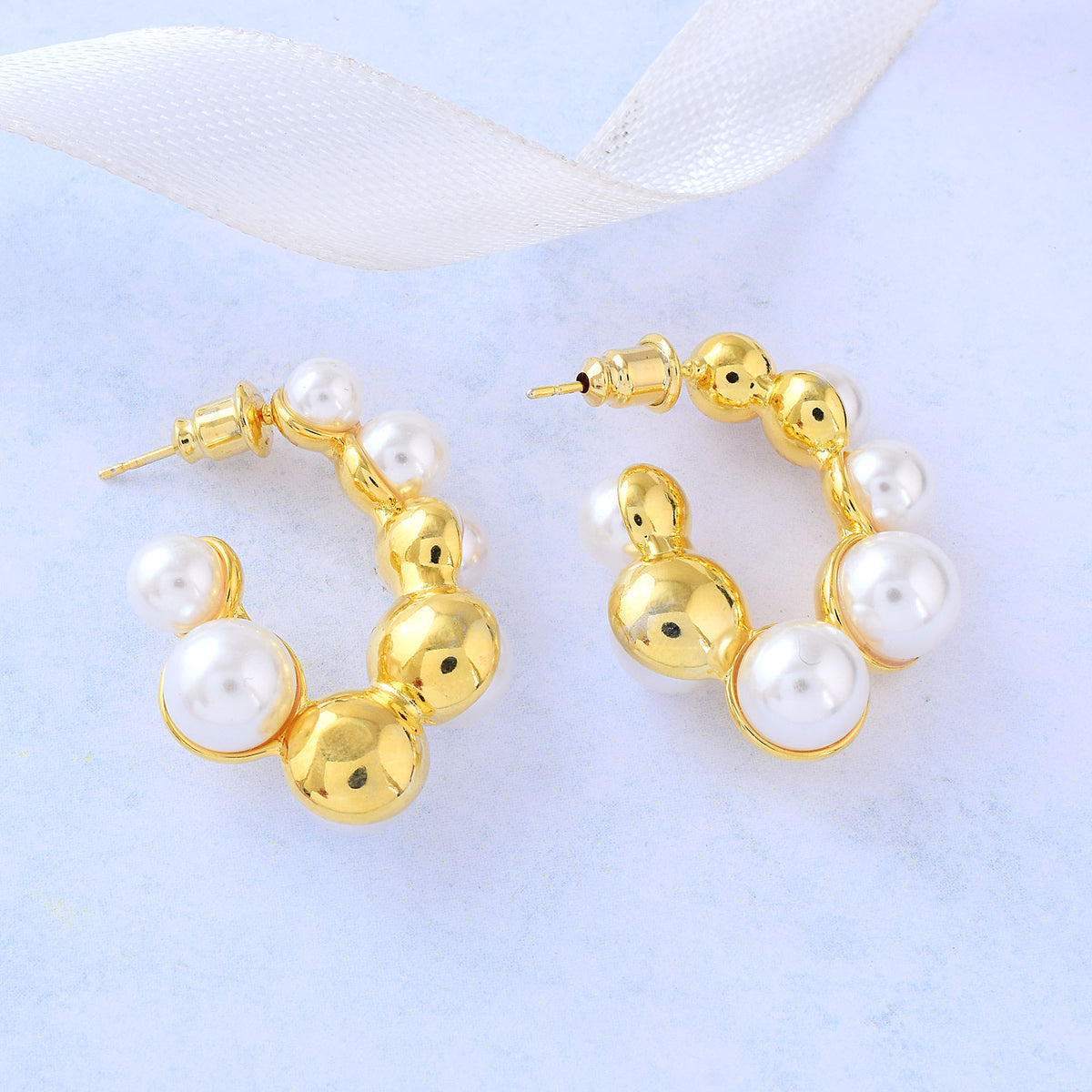 Sun Moon Pearl Twisted Hoops