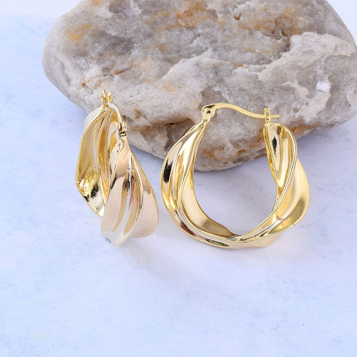 Gold Twisted Leaf Hoop Earrings