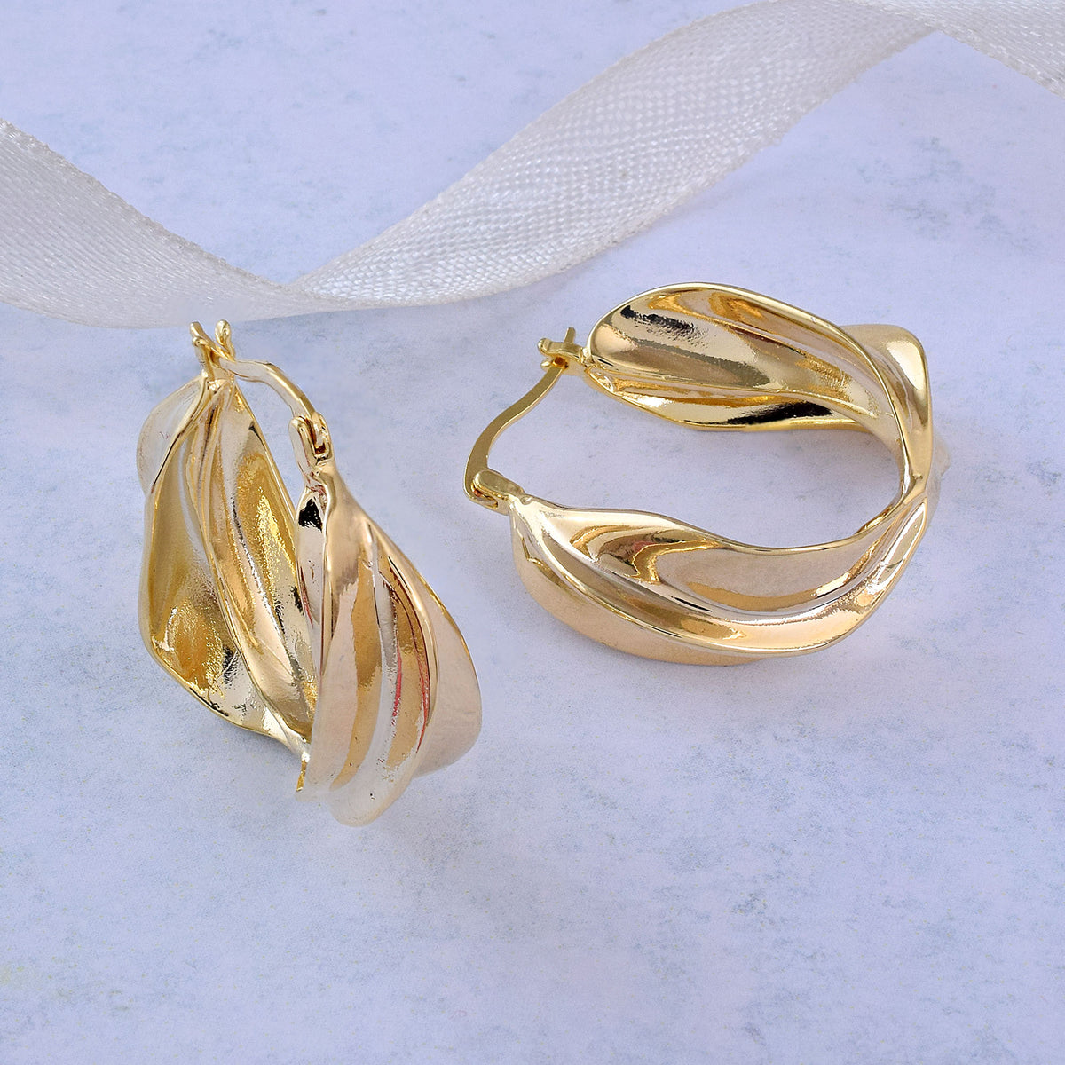 Gold Twisted Leaf Hoop Earrings