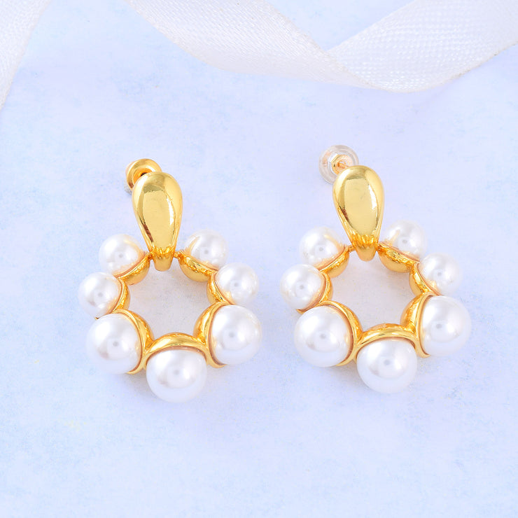 Pearl Round Gold Stud Earrings