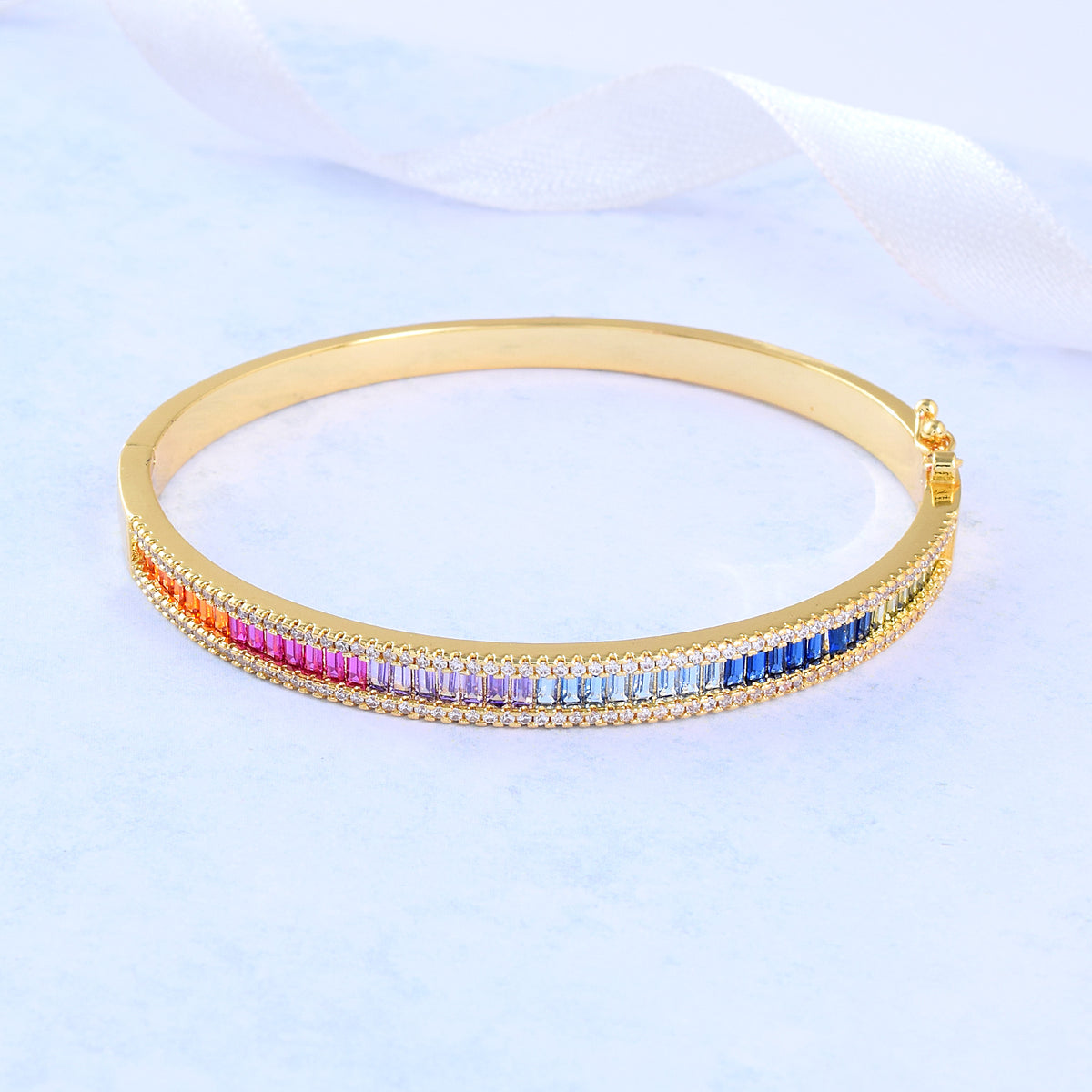 Rainbow Multi Color Gold Bangle