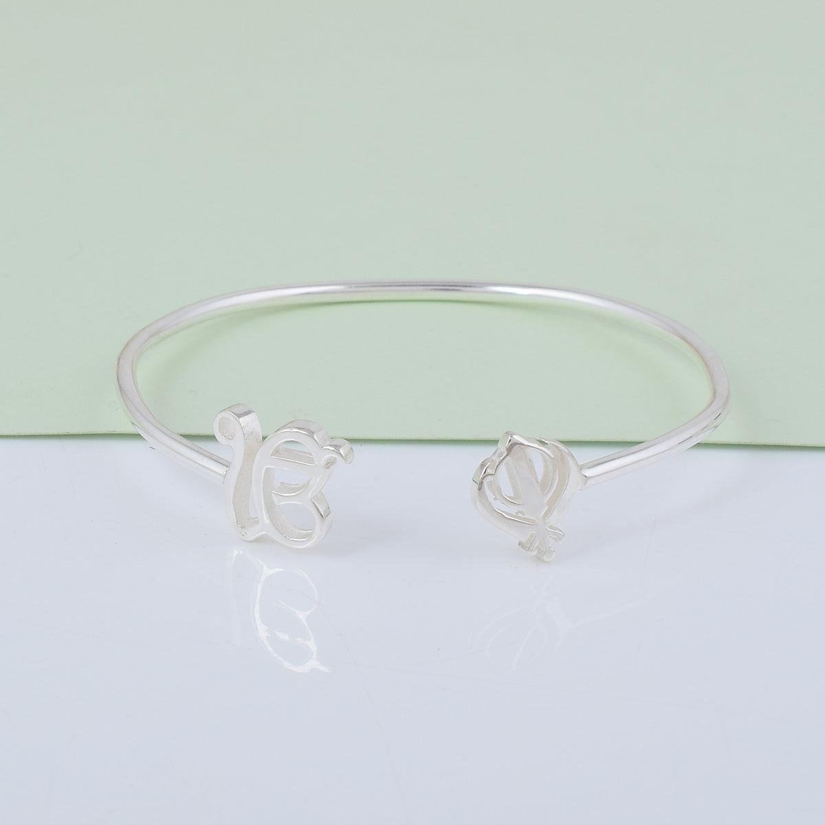 Pure Silver Ek Onkar Khanda Cuff bracelet- silver finish