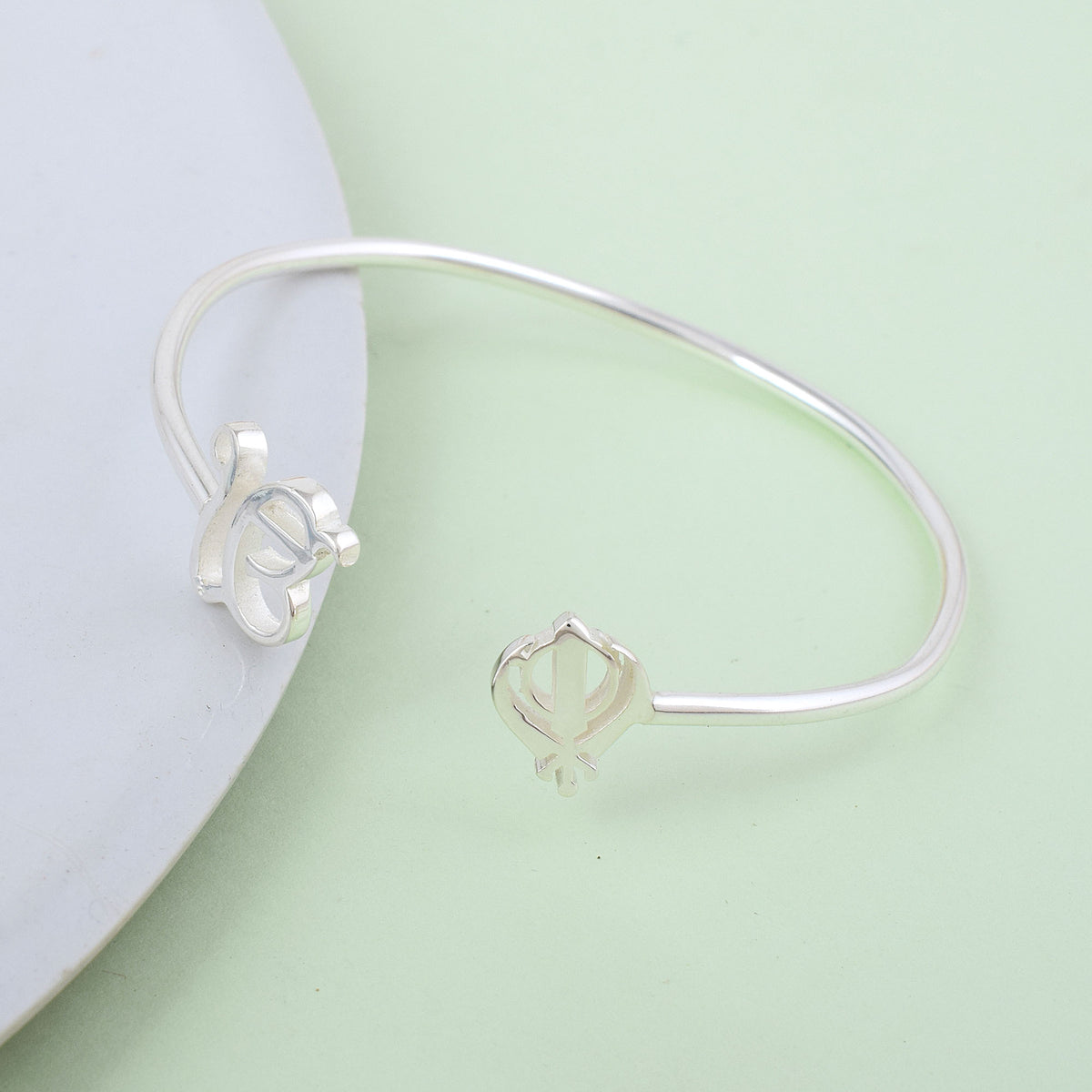 Pure Silver Ek Onkar Khanda Cuff bracelet- silver finish