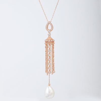 Pure Silver Pearl Drop Chandelier Necklace