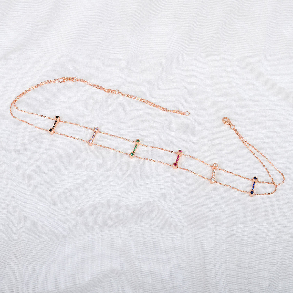 Pure Silver Multicolour Swarovski Chain Choker