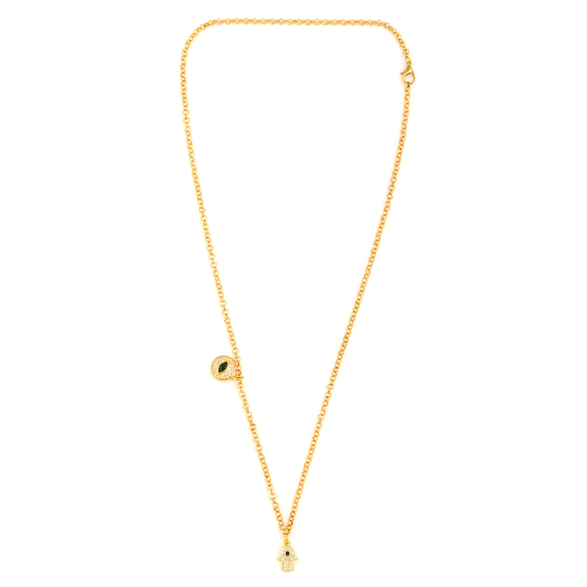 Round Evil Eye with Hamsa dropping necklace