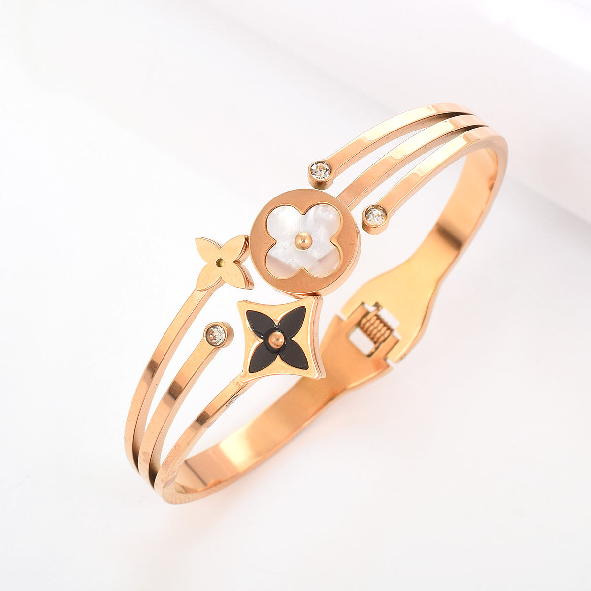 Black and White Swarovski Rose Flower Bracelet