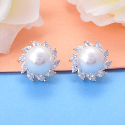 Swarovski Flower Pearl Stud Earrings