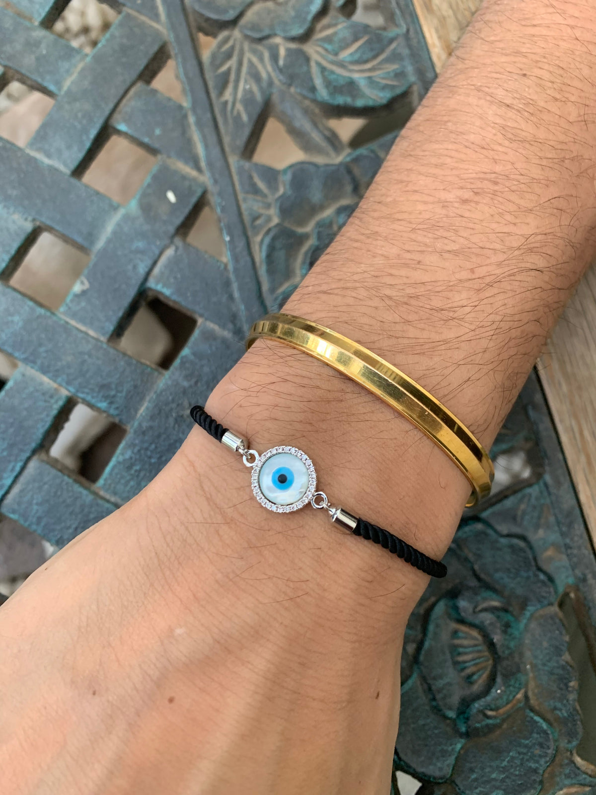 Silver Round Evil Eye Rope Bracelet