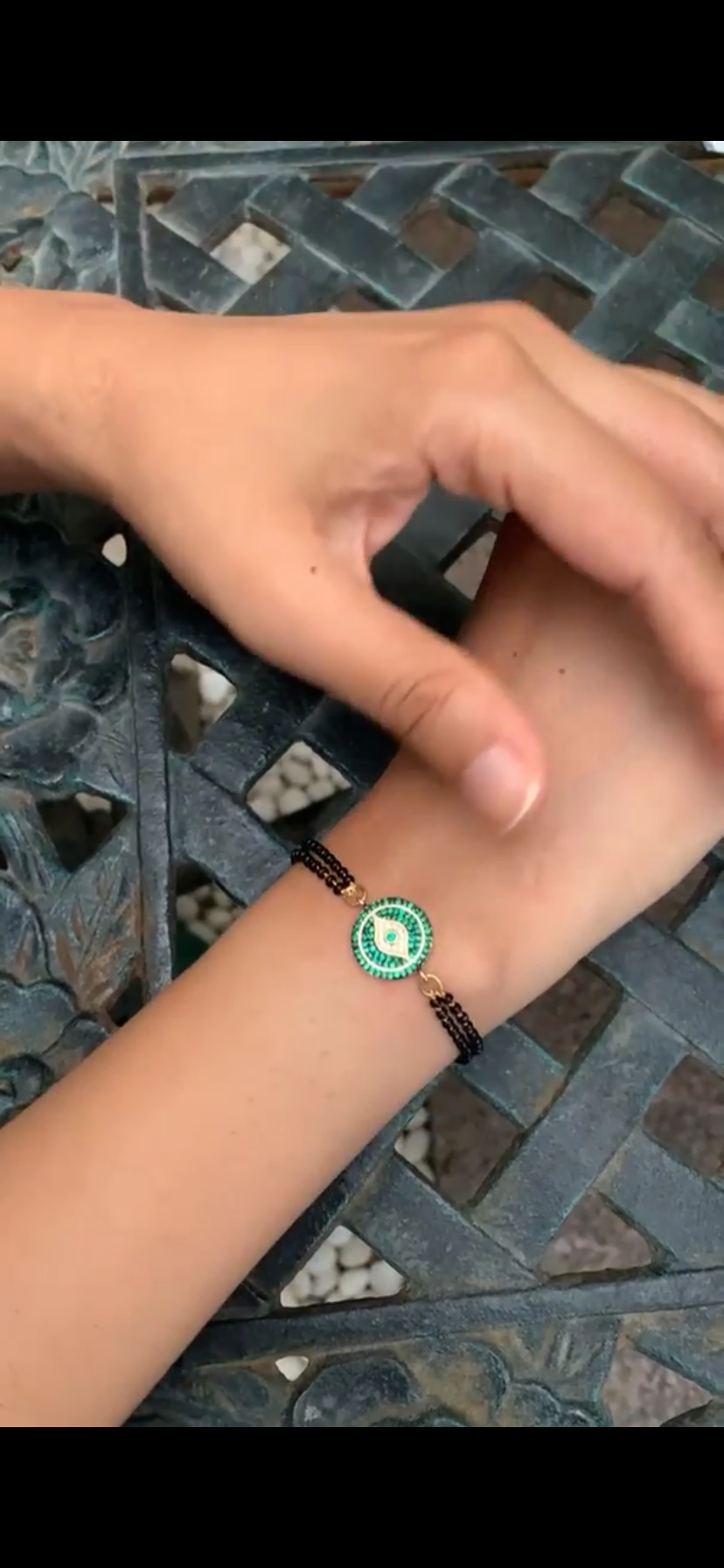 Mangalsutra Beaded Stone Evil Eye Bracelet (Green)