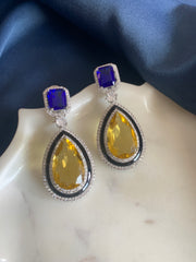Blue and Yellow Black Enamel Swarovski Earrings