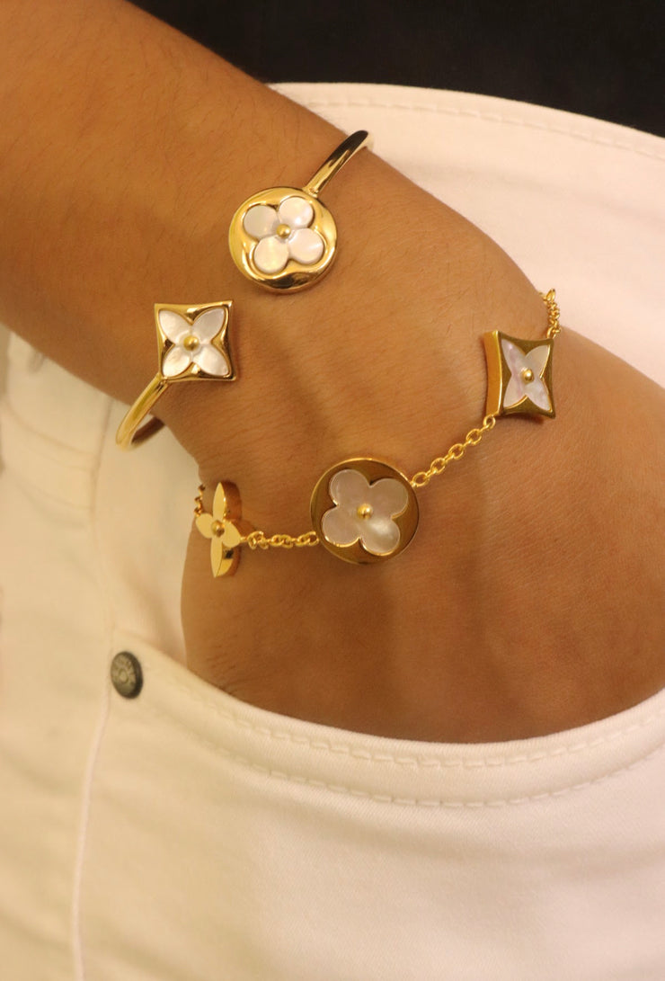 Gold and White Flower Bracelet