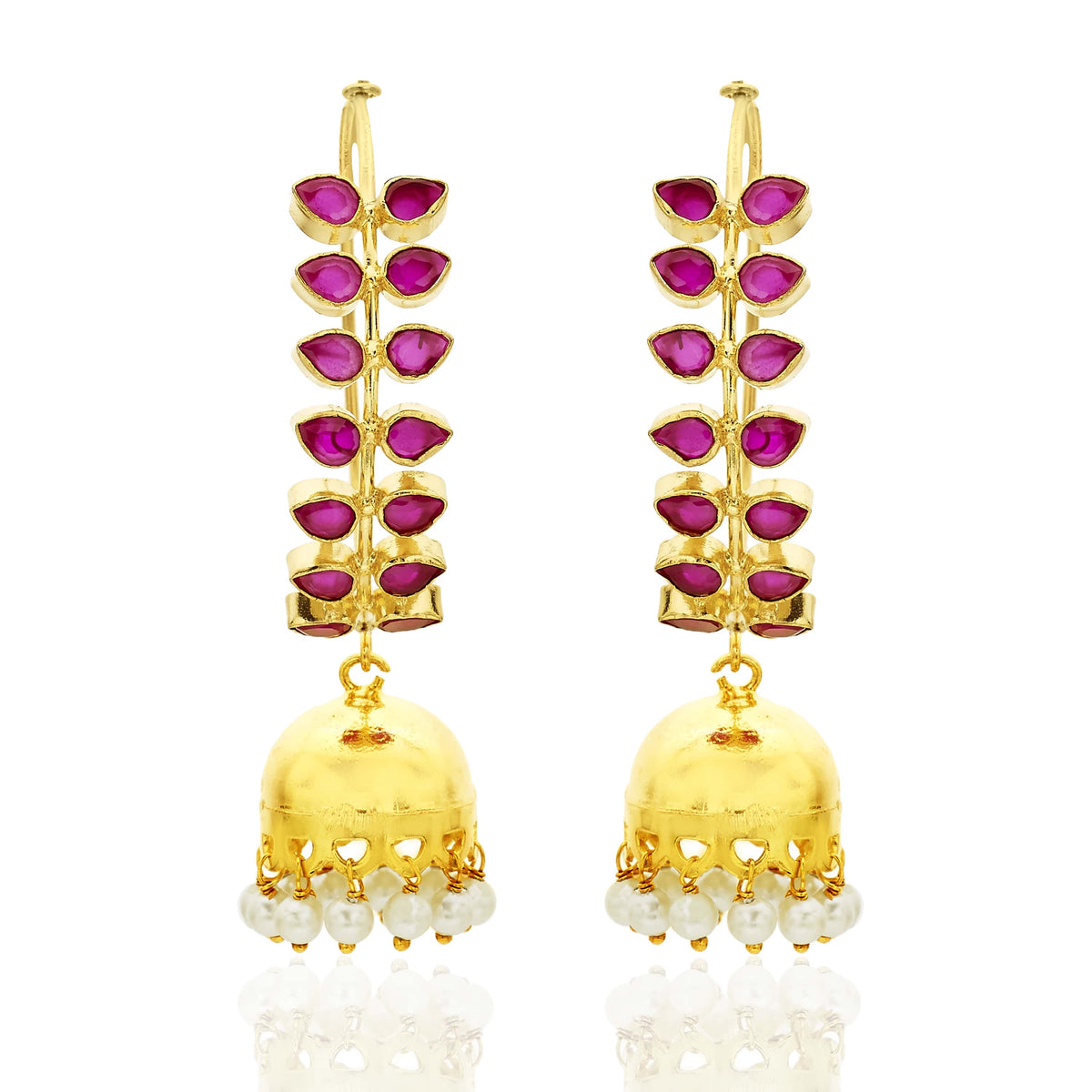 Traditional red leaf Jhumka earrings