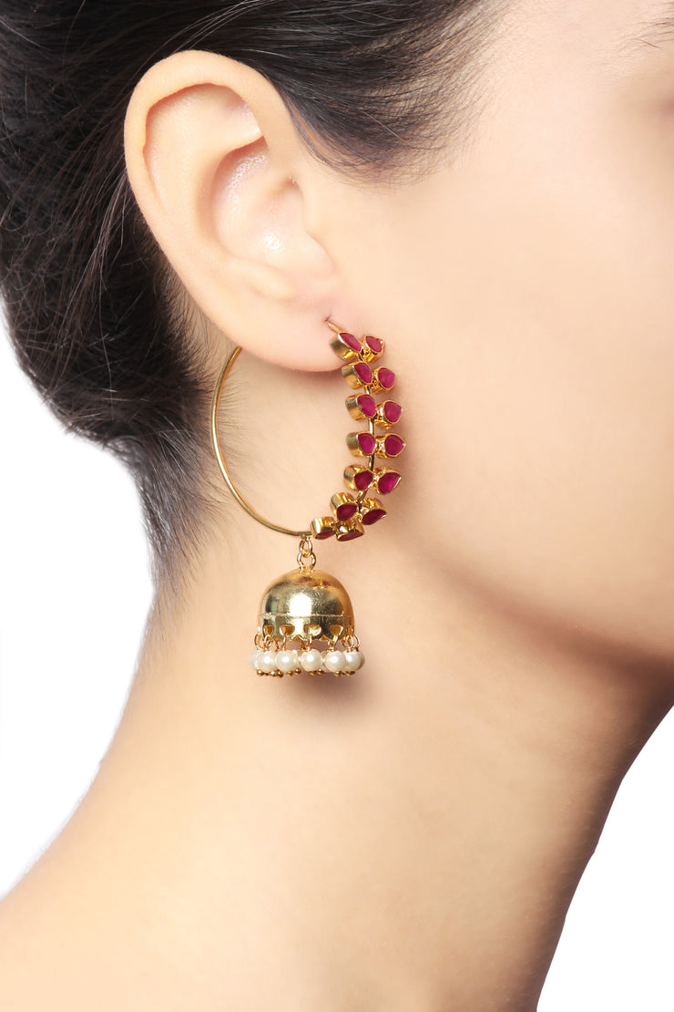 Traditional red leaf Jhumka earrings