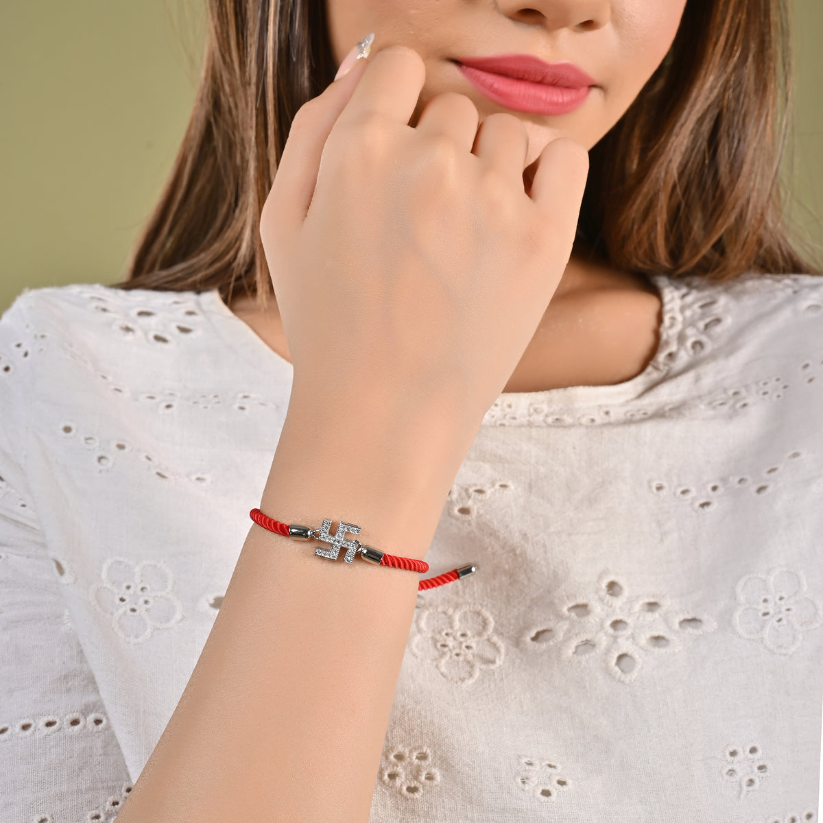 Unisex Swastik Swarovski Red Rope Bracelet