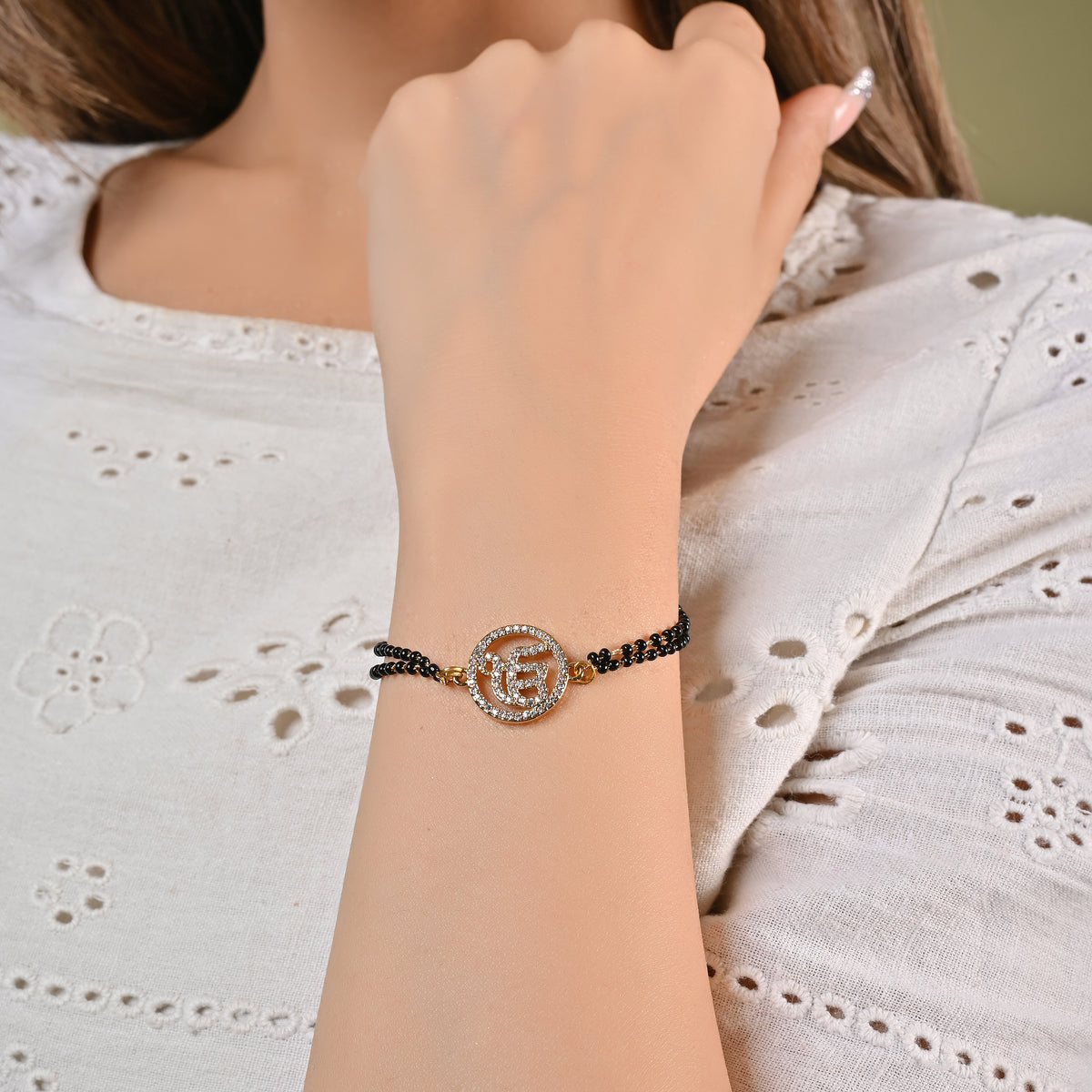 Ek Onkar Black Bead Bracelet