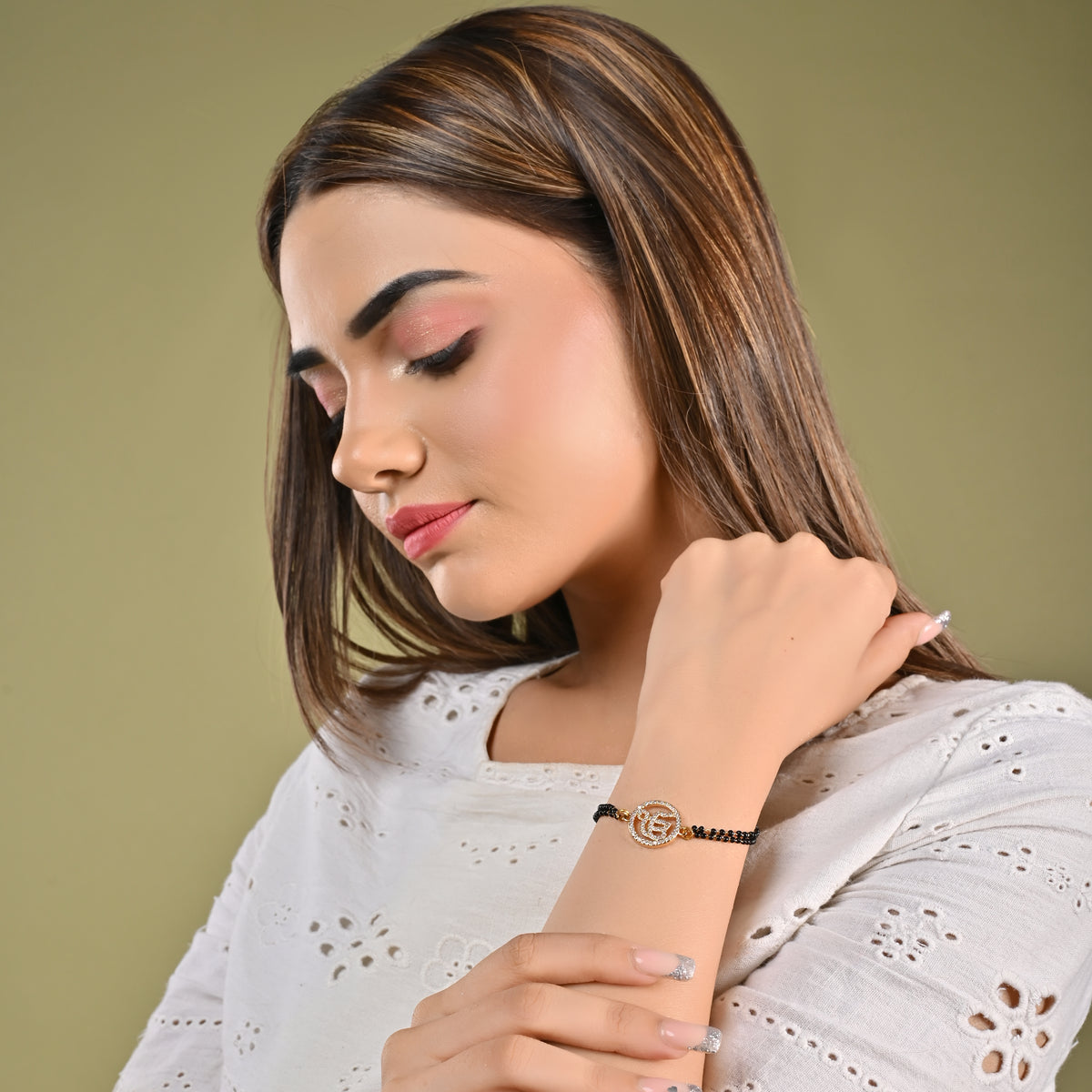 Ek Onkar Black Bead Bracelet