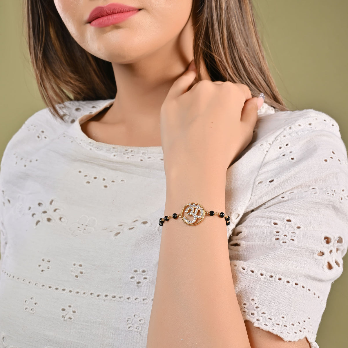 Pure Silver Om Black Nazariya Bead Bracelet