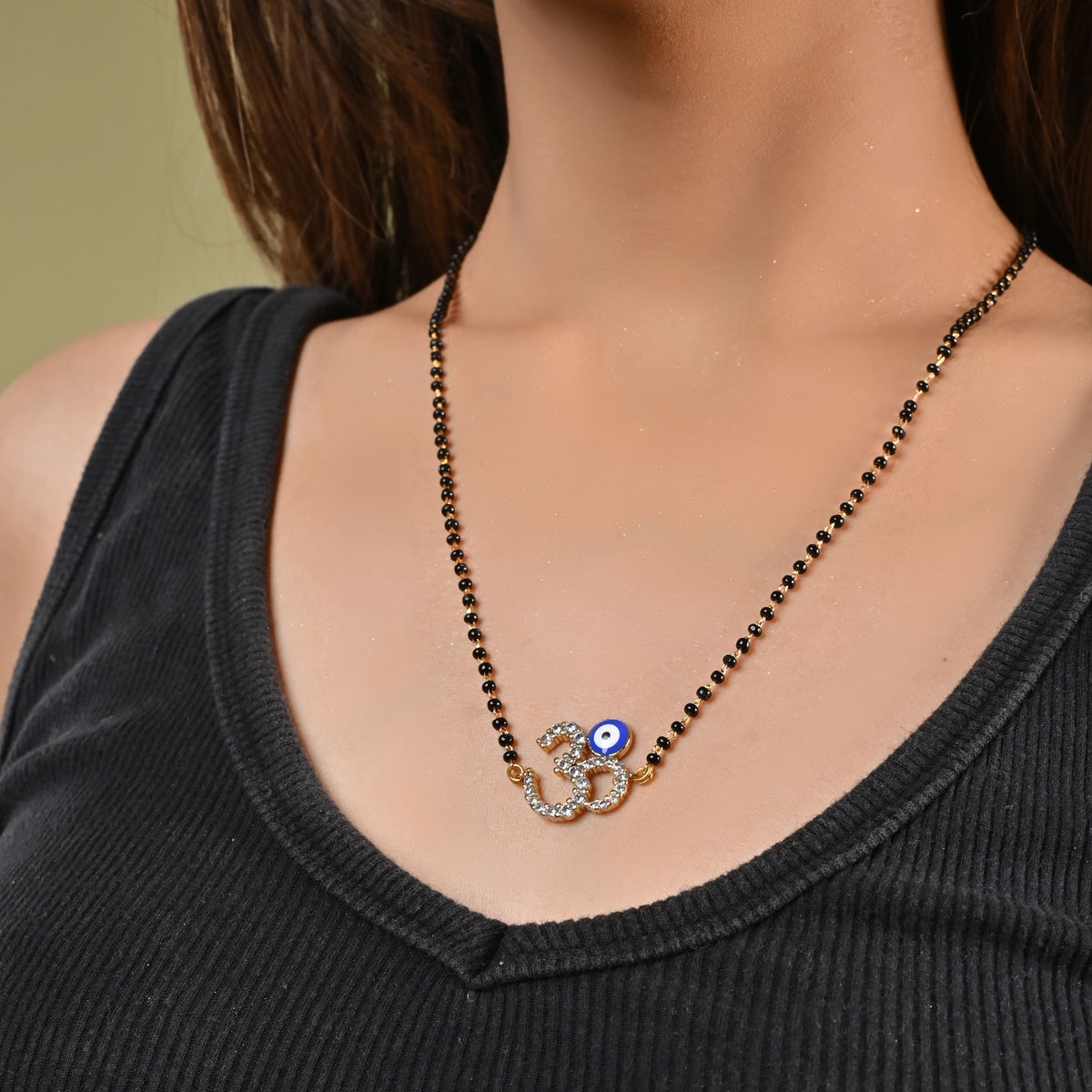 Mangalsutra Beaded Evil Eye Om Swarovski Necklace