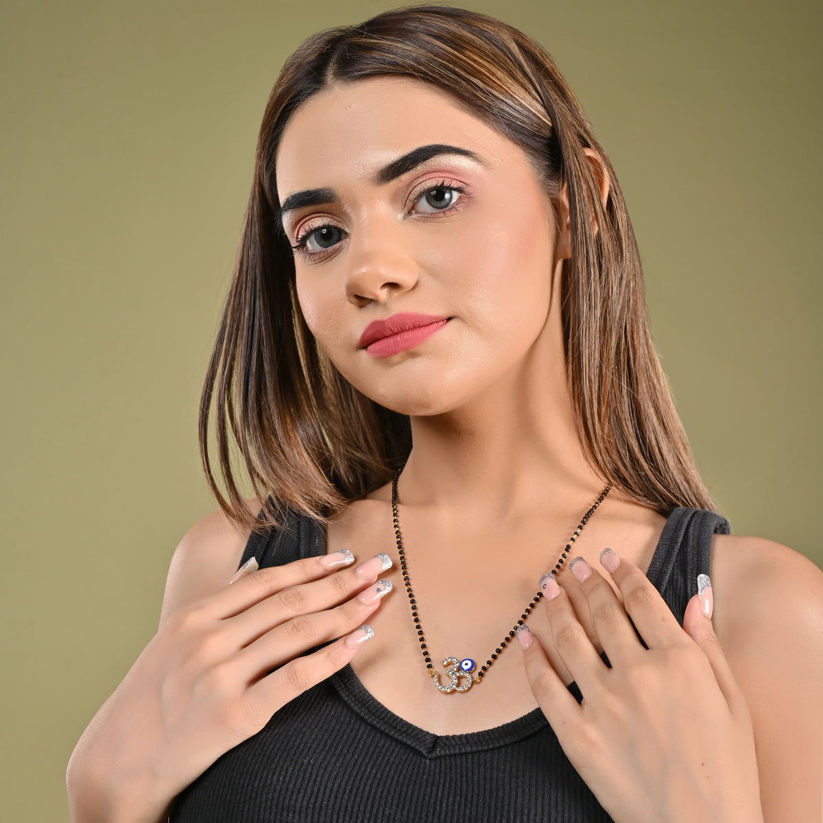 Mangalsutra Beaded Evil Eye Om Swarovski Necklace