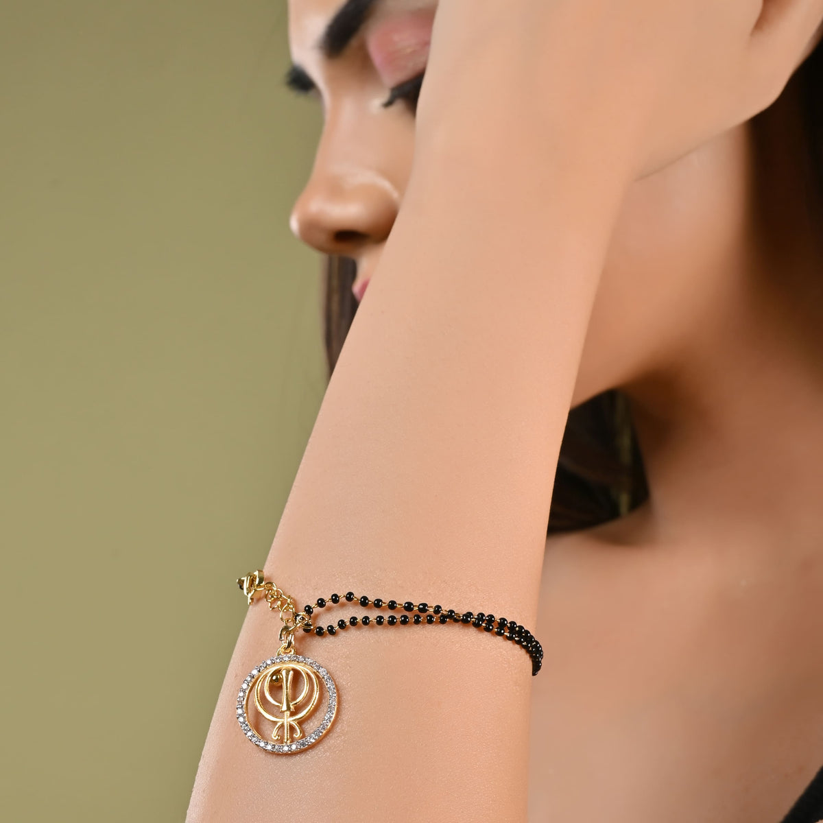 Mangalsutra beaded Khanda bracelet