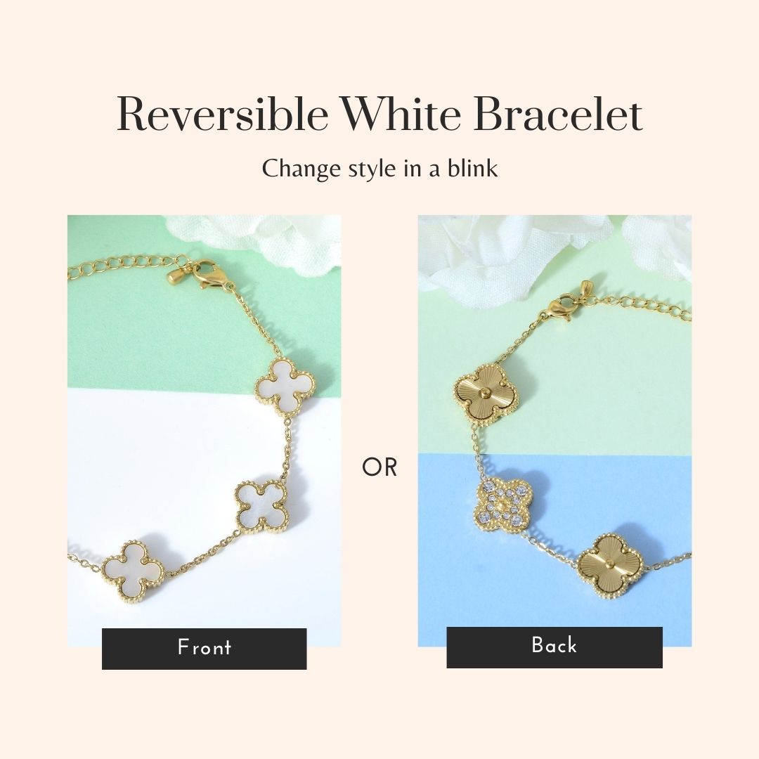 Reversible White And Gold Flower Bracelet