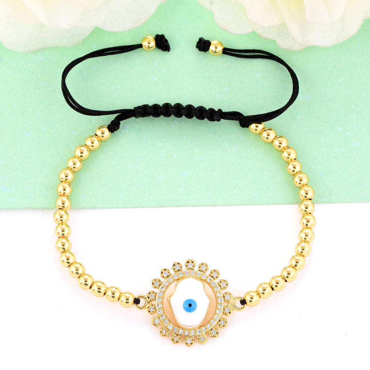 Gold Beaded Turkish Evil Eye Bracelet