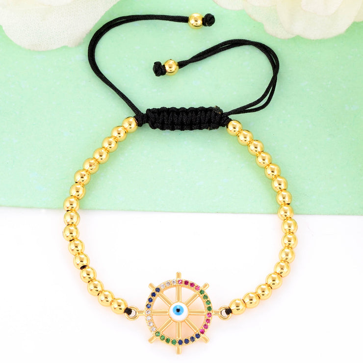 Gold Beaded Labyrinth Evil Eye Bracelet