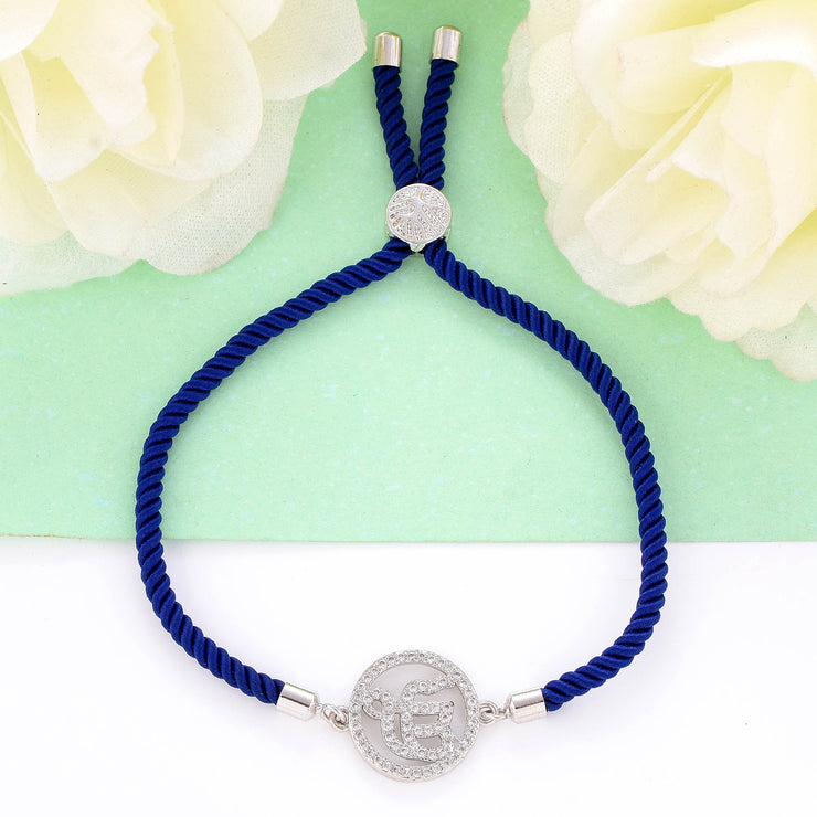 Ek Onkar Blue Rope Bracelet- Silver Finish