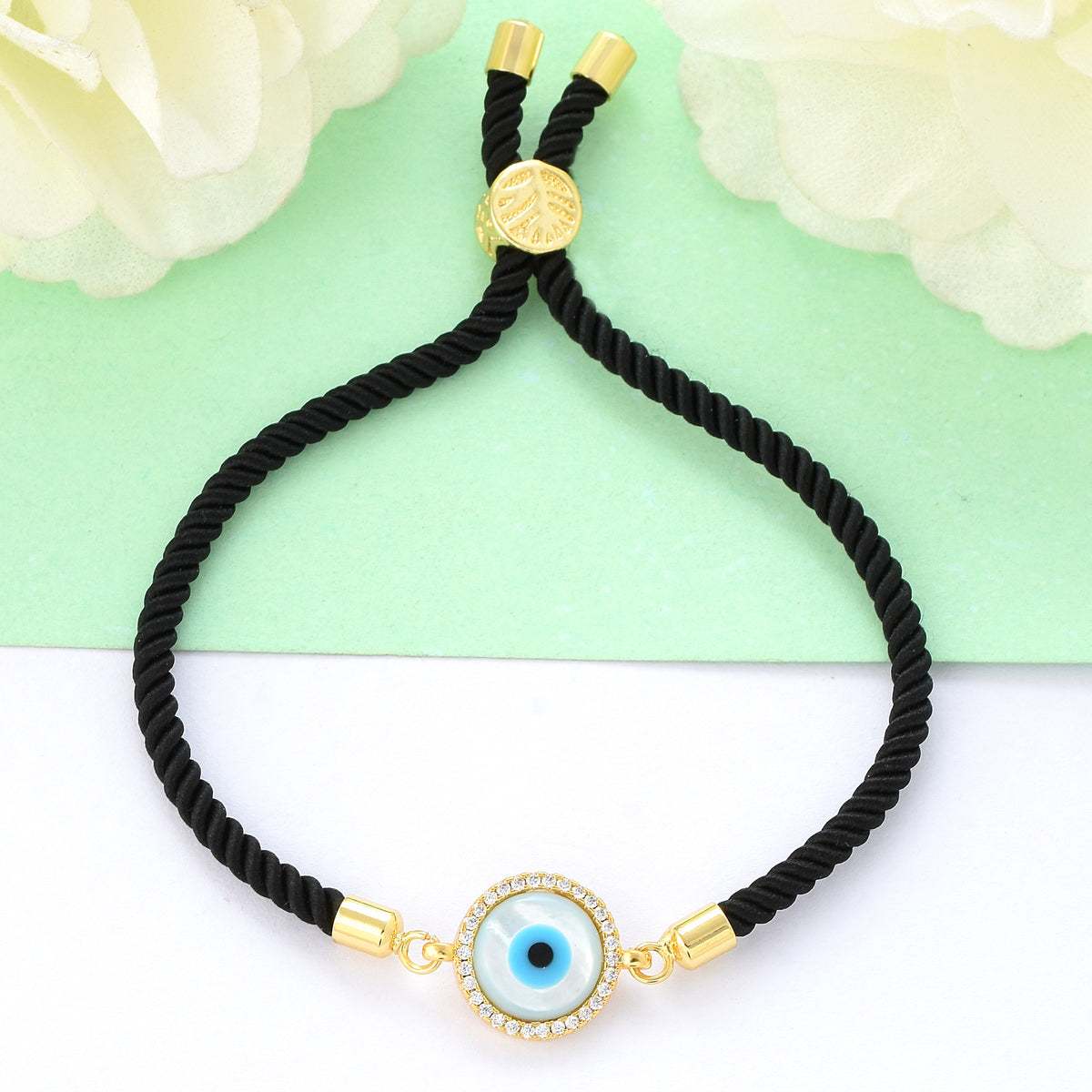 Round Evil Eye Black Rope Bracelet