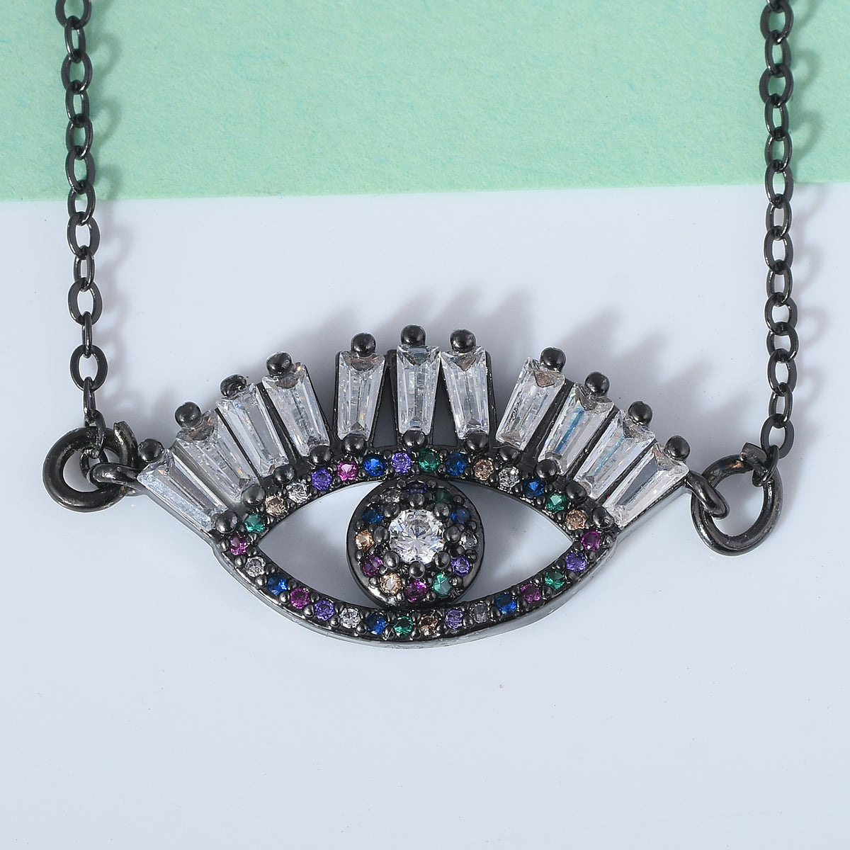 Black Rhodium Swarovski Eye Necklace