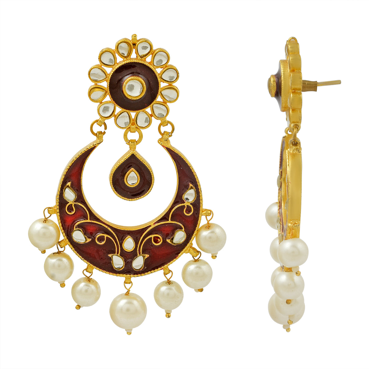 Kundan Enamel Flower Earrings