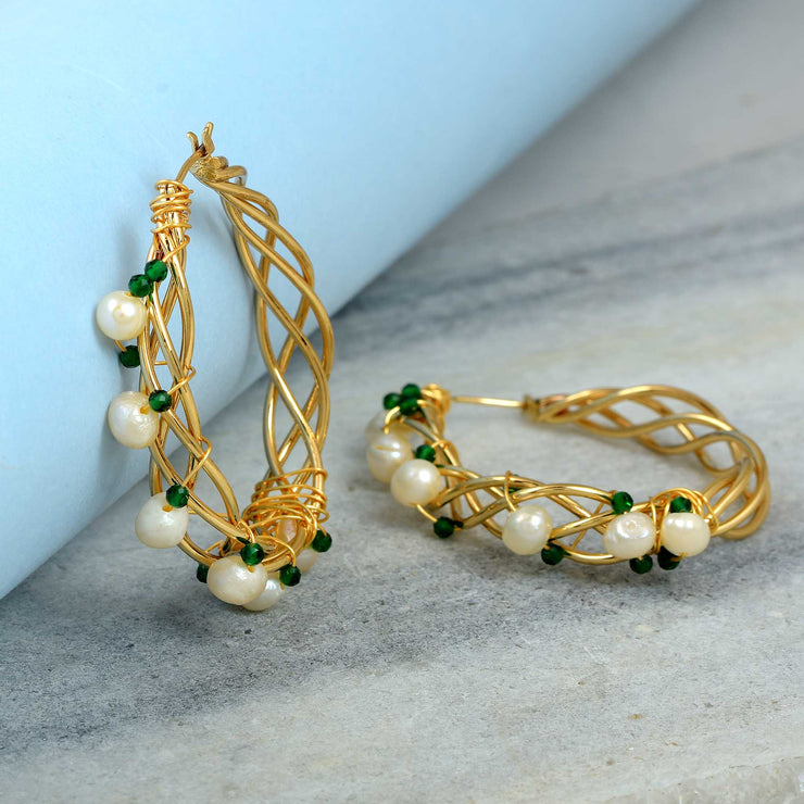 Green Pearl Eve Hoops Earrings