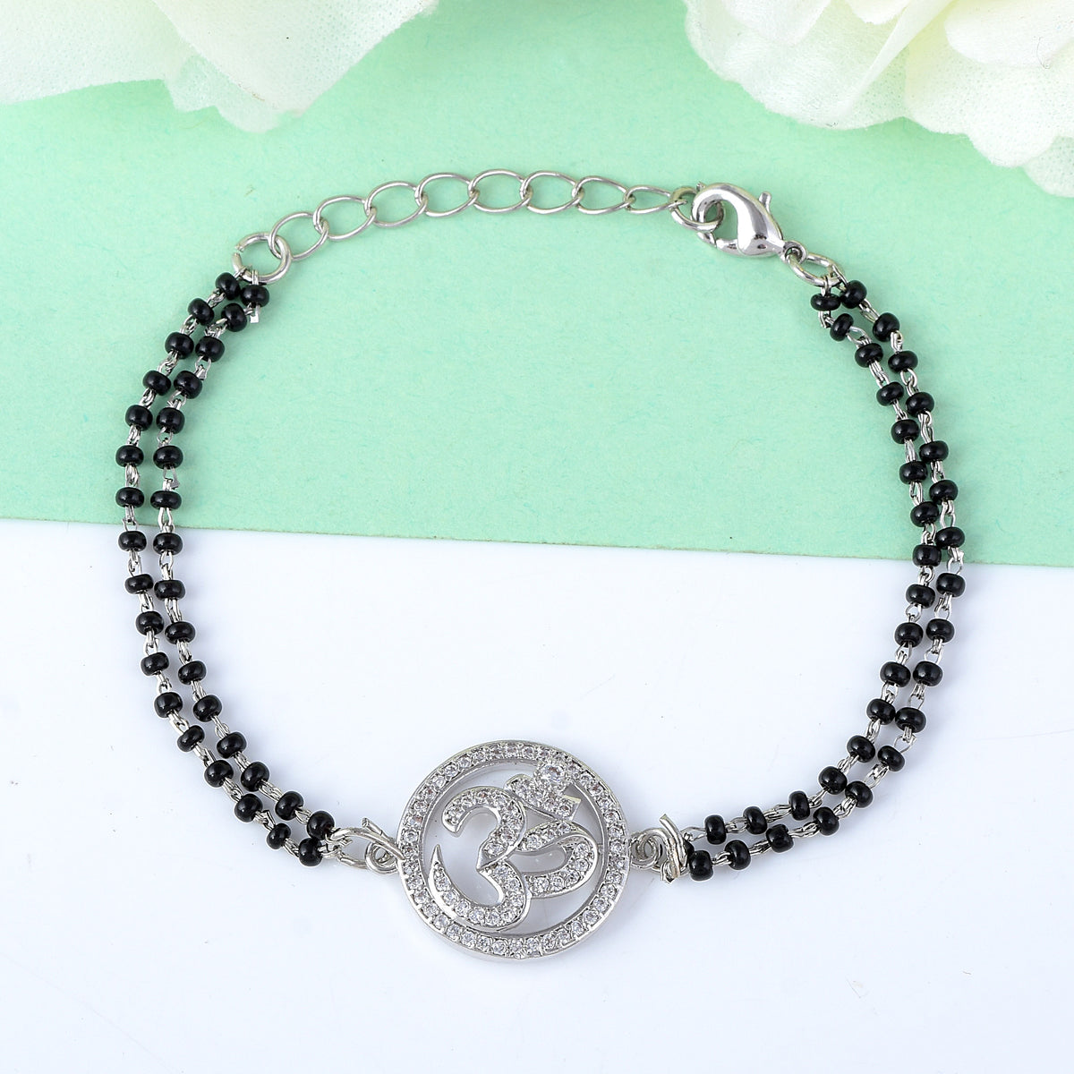 Silver Om Black Nazariya Bead Bracelet
