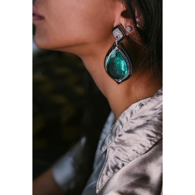 Black Enamel Emerald Edge earrings
