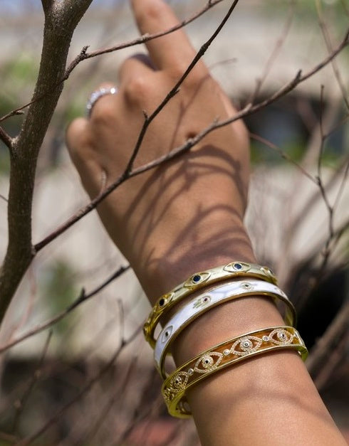 Hamsa White Enamel Bracelet