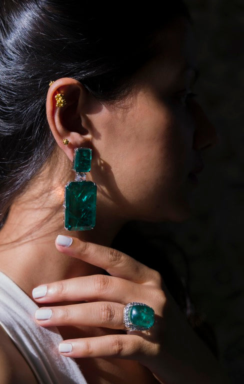 Green Rectangular Doublet Earrings