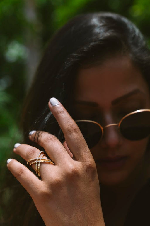 Twin Criss-cross Swarovski Ring