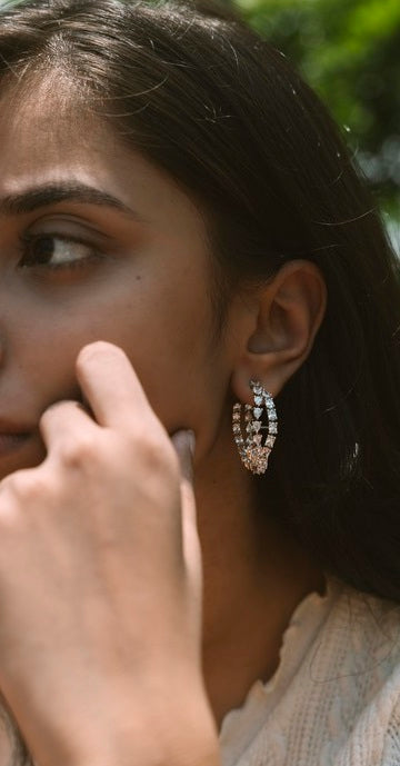 Dual Cross Swarovski Hoop Earrings