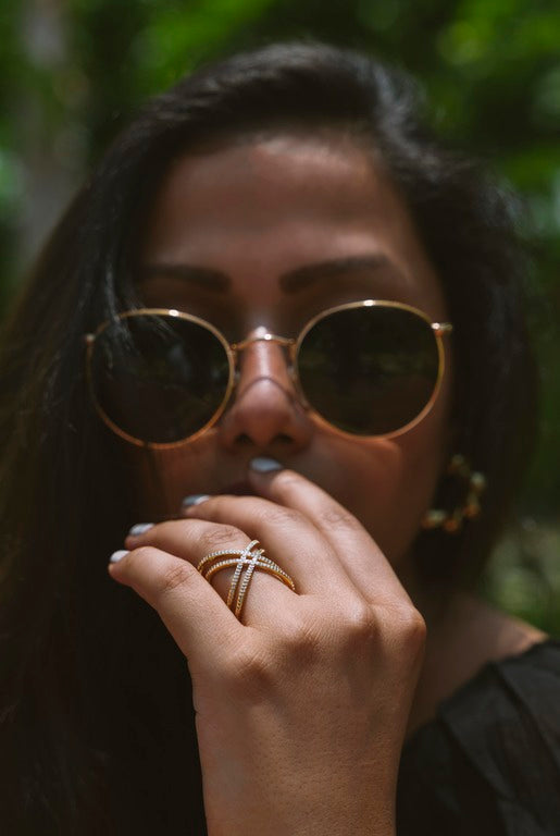 Twin Criss-cross Swarovski Ring