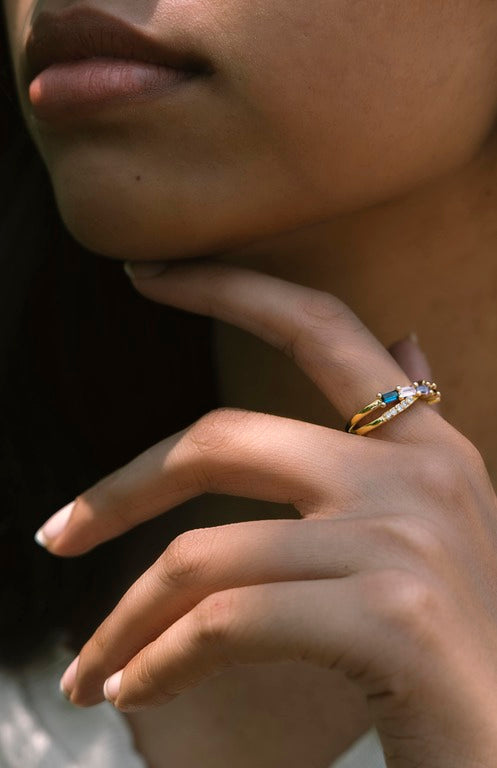 Criss-Cross Multi Coloured Swarovski Ring