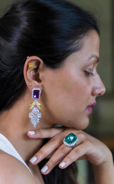 Purple Stone Dew Drop Earrings